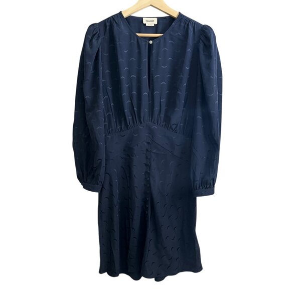 Zadig Voltaire Silk Puff Sleeve Mini Dress Navy M Twee Preppy Romantic Feminine - Picture 1 of 11